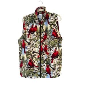 Womens Vintage PFI Fashions Red Cardinal Bird Nature Forest Fleece  Vest XL